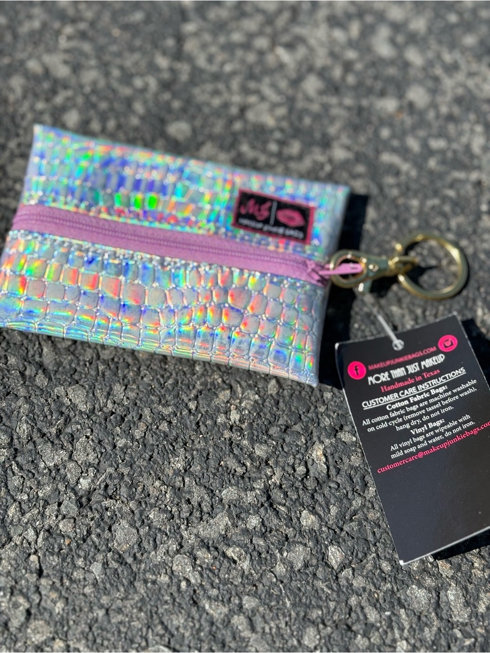 Makeup Junkie Iridescent Croc-Texture Coin Pouch with Pink Zipper